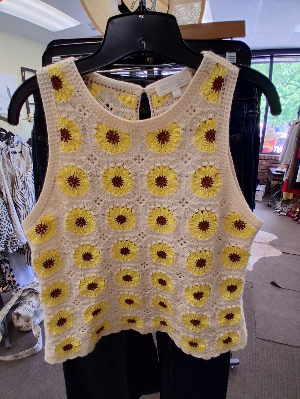 Rebellion!!  Crochet Sunflower Tank Top - Yellow & Cream